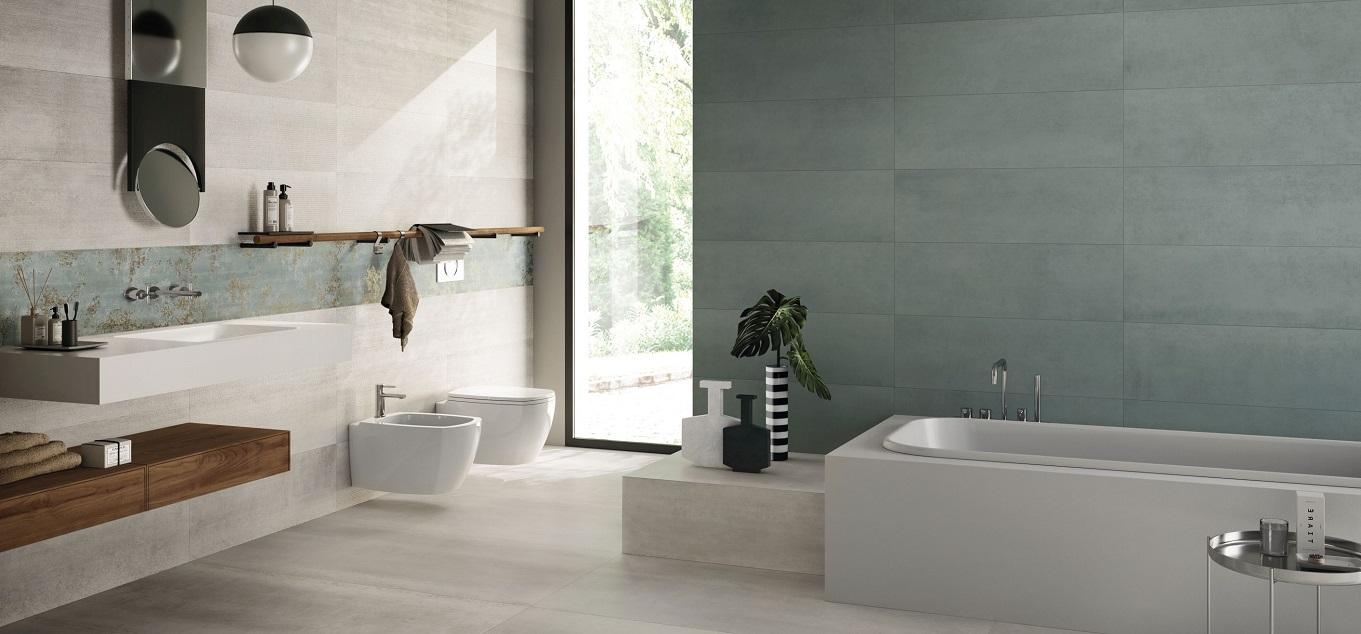 Baie_amenajata_cu_gresie_portelanata_Metall_Pearl_75x150RT_si_faianta_Metall_Sage_30