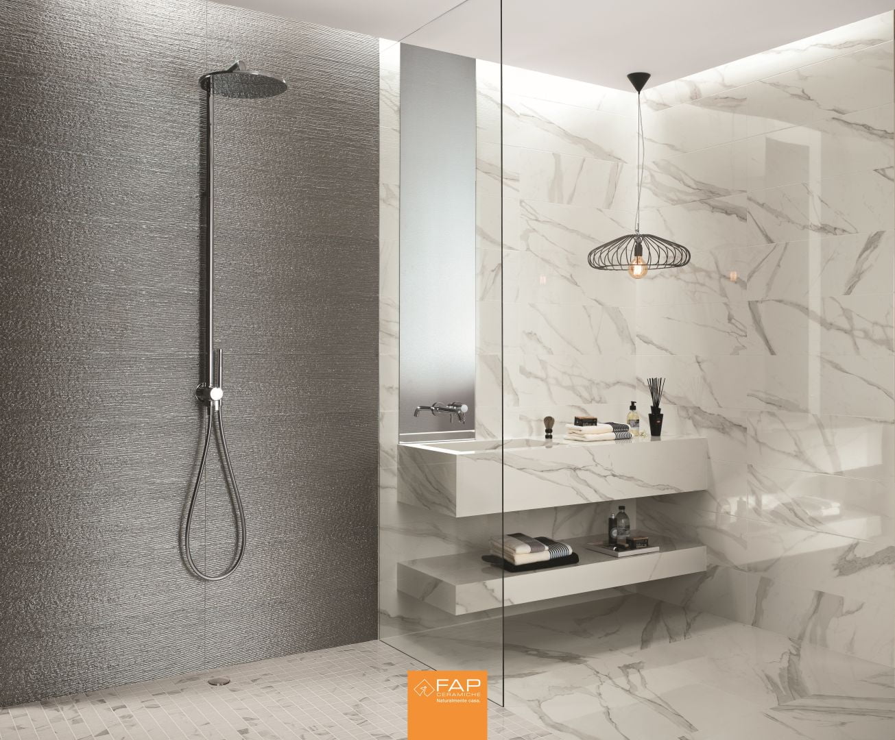 Amenajare baie cu faianta aspect marmura lucioasa Roma Diamond