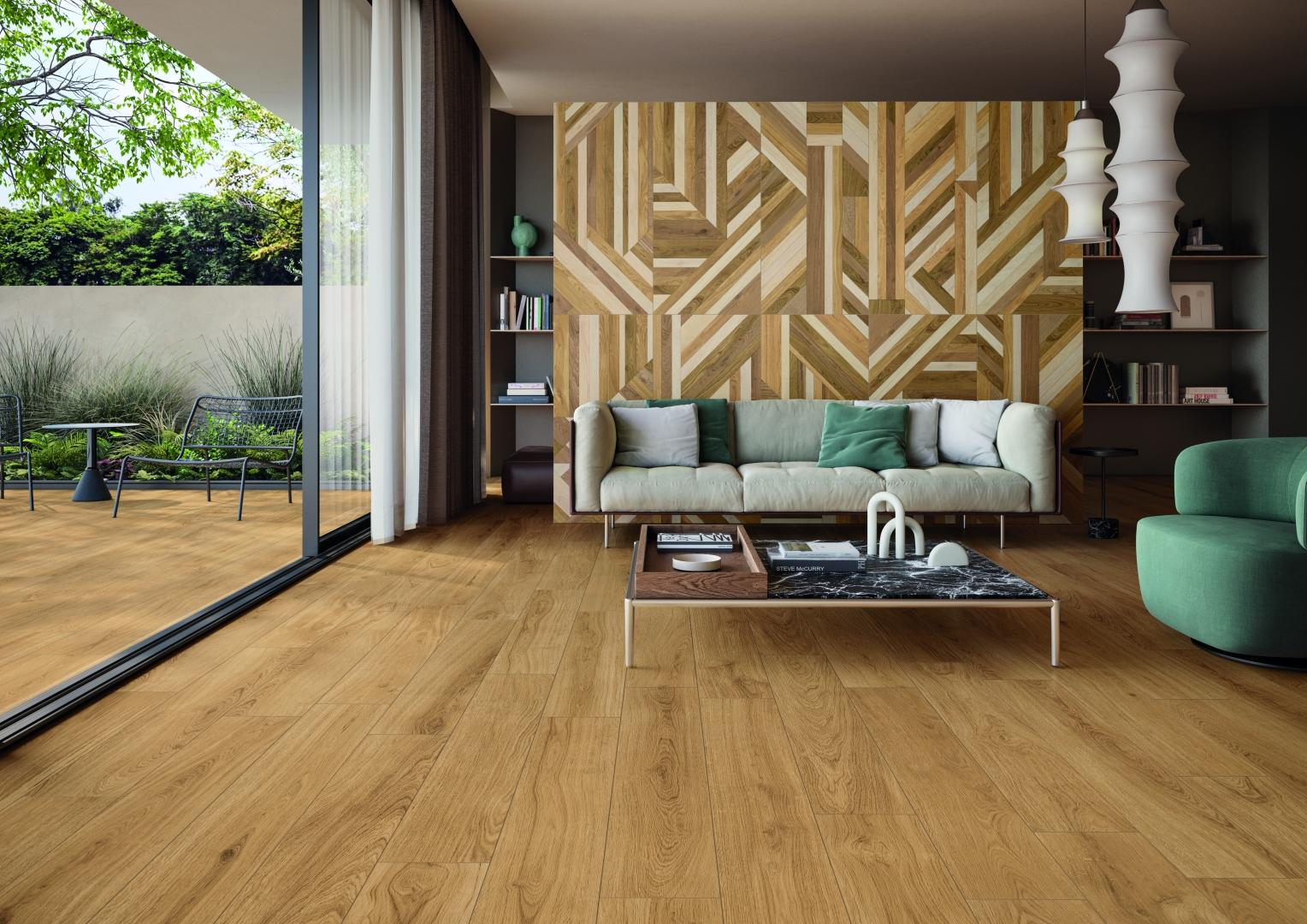 Living stil nordic Living amenajat cu gresie aspect lemn