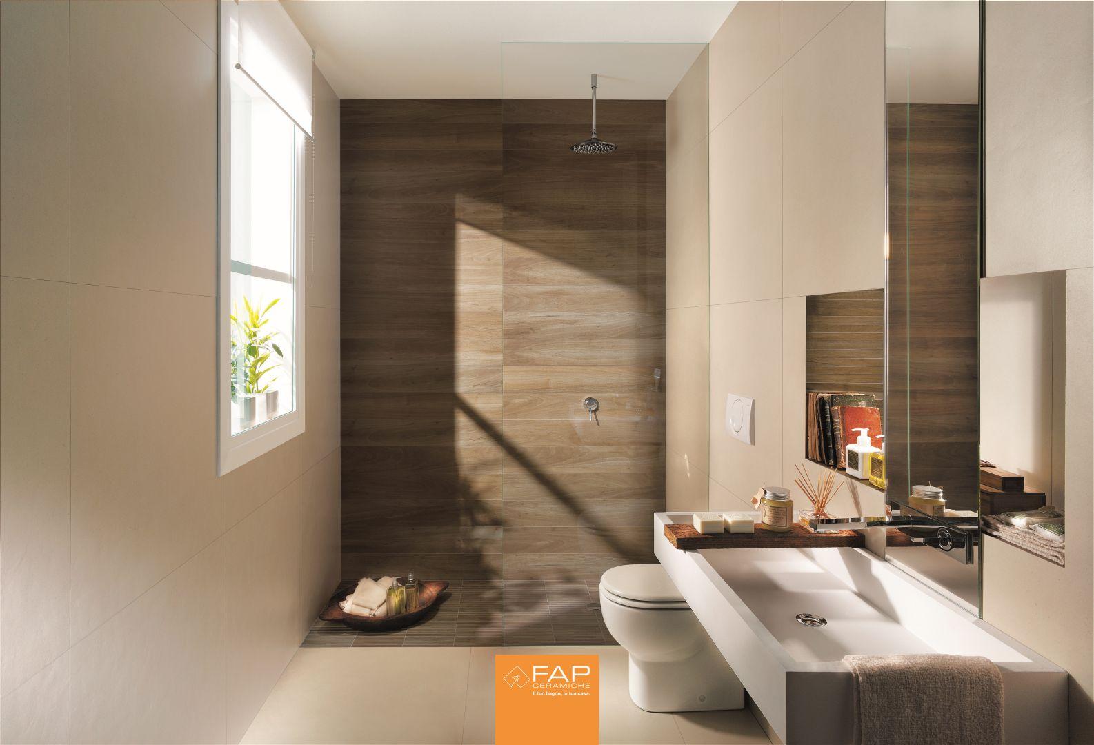 Baie stil nordic cu gresie FAp Baie cu gresie aspect lemn si piatra