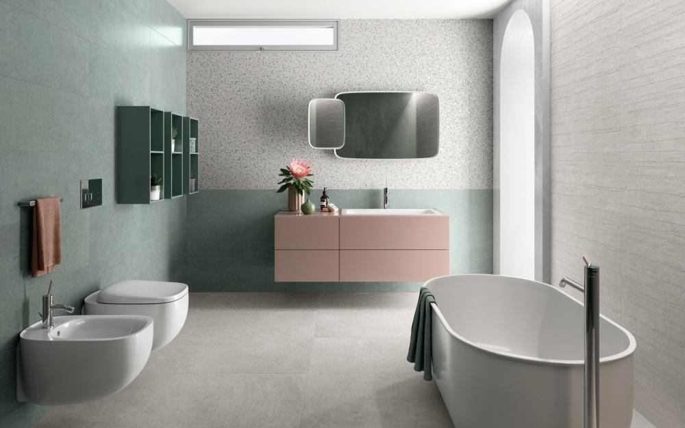 Baie cu gresie si faianta verde deschis Gada Ceramic 