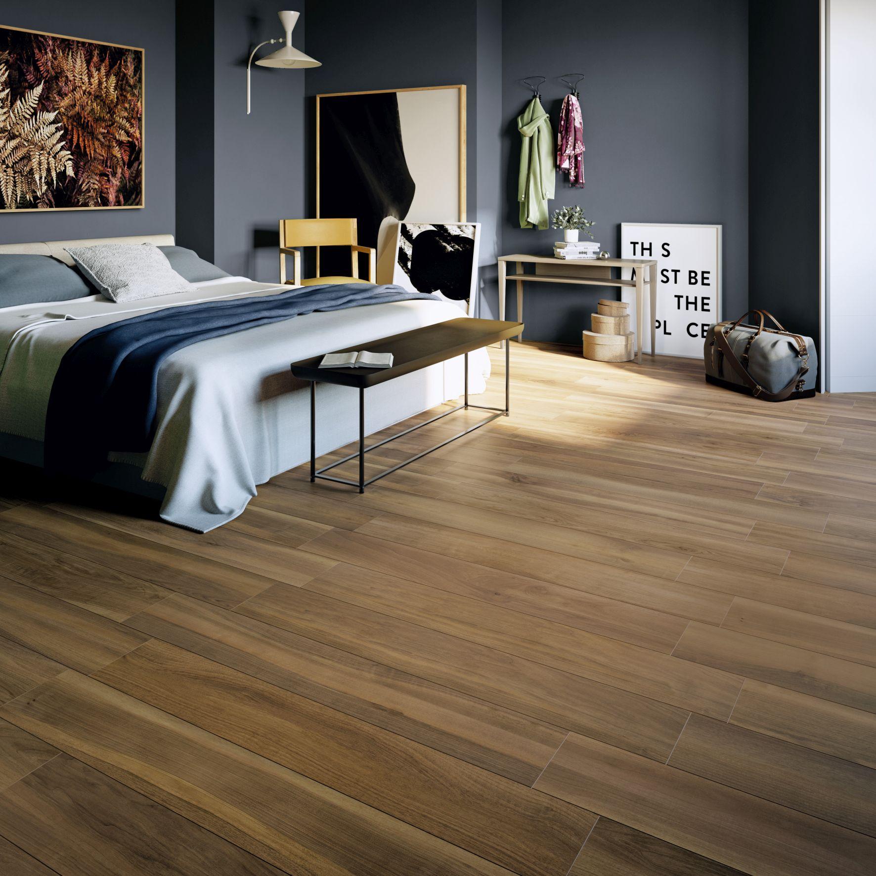 Dormitor cu gresie tip parchet Husk