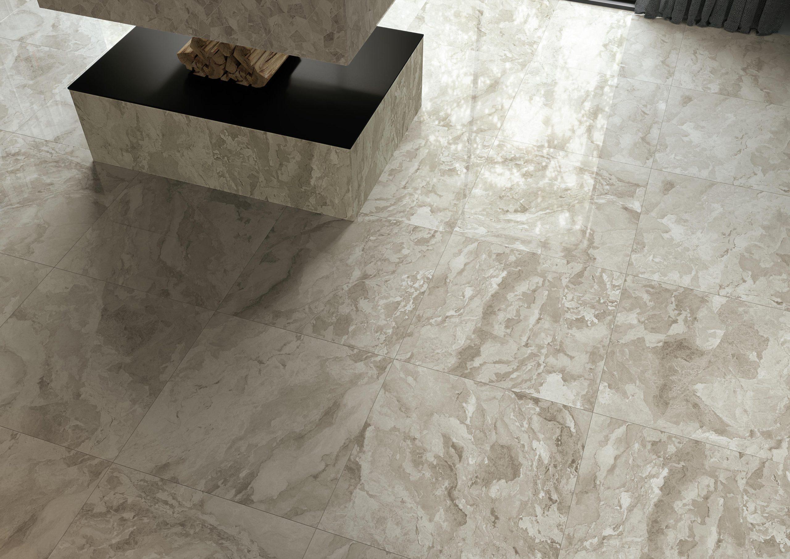 Pardoseala living cu gresie portelanata Kamu