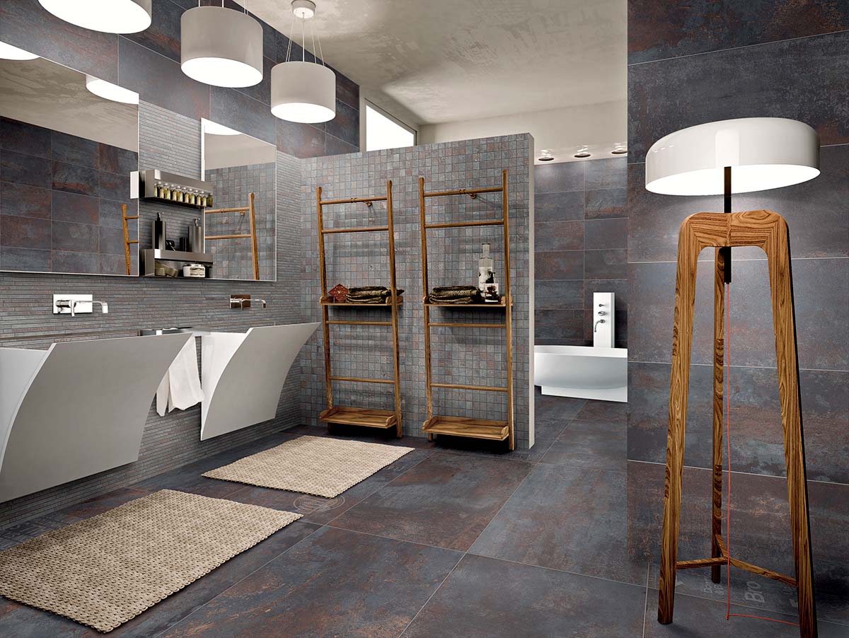 Baie stil industrial cu gresie Flatiron