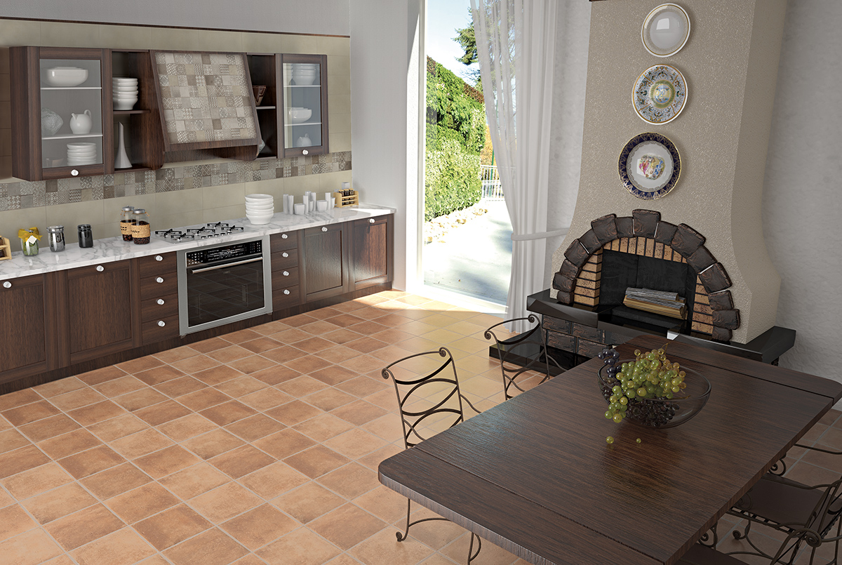 Amenajare bucaterie cu gresie stil rustic 