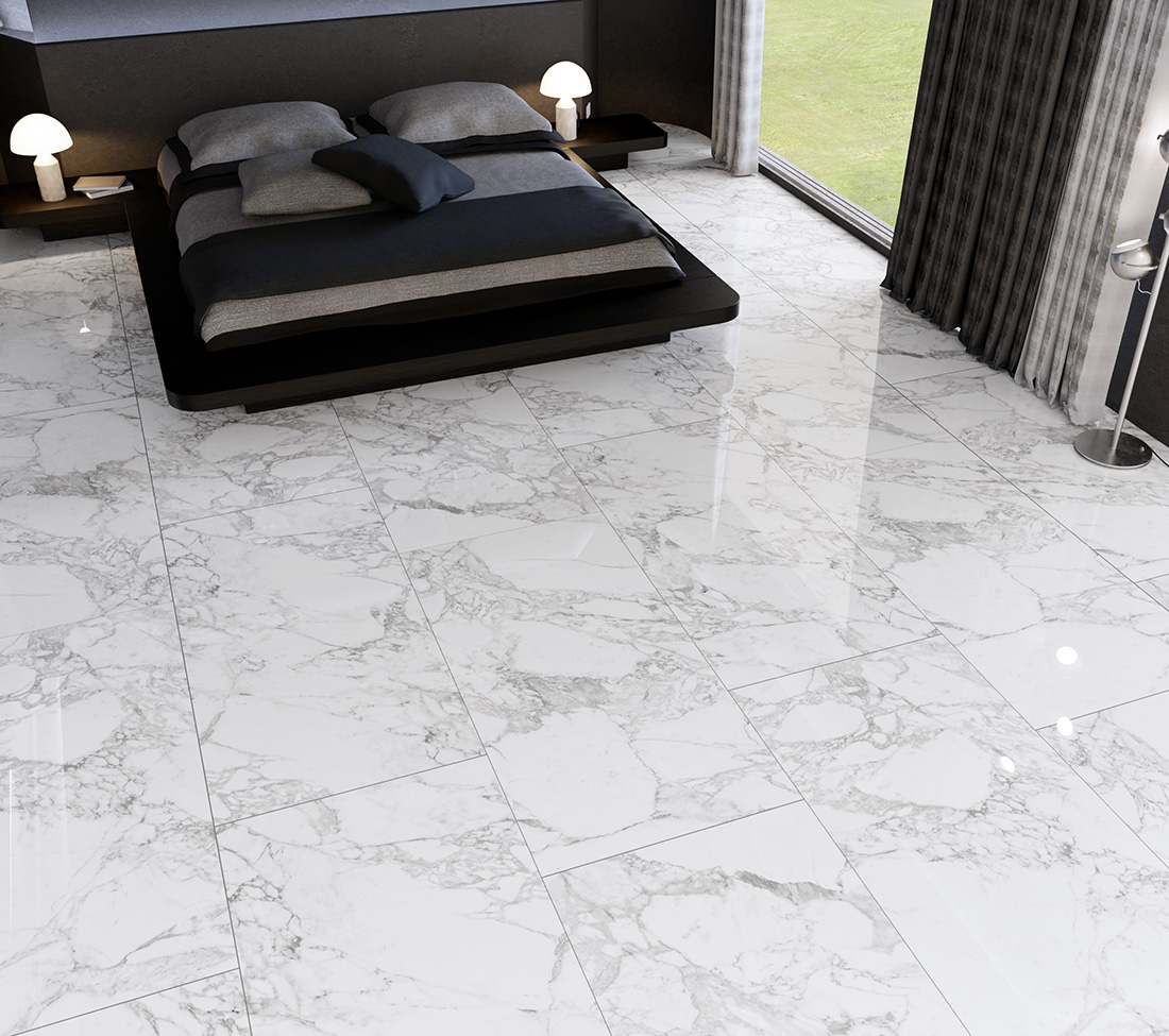 Pardoseala dormitor cu gresie tip marmura lucioasa 
