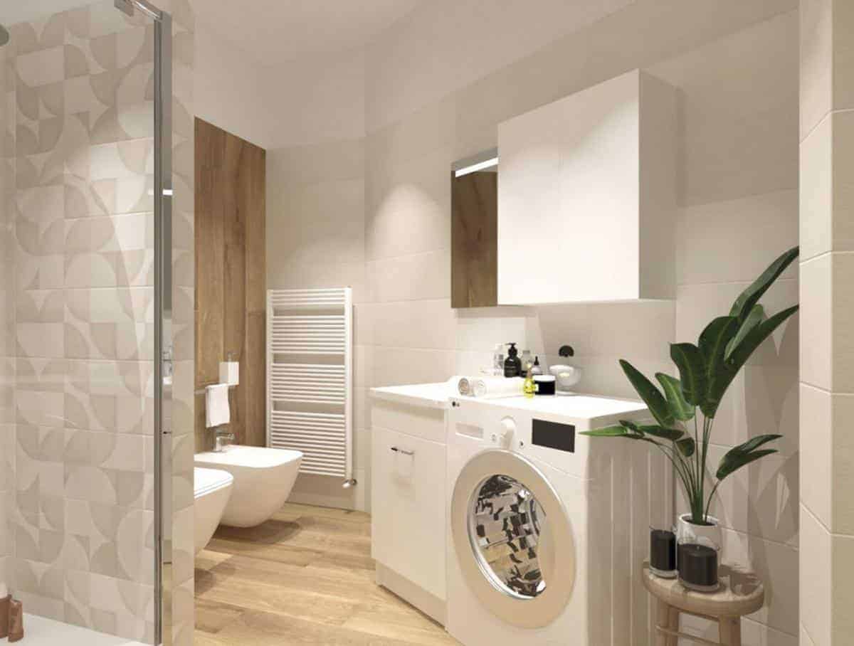 Faianta decorata si gresie aspect lemn baie 