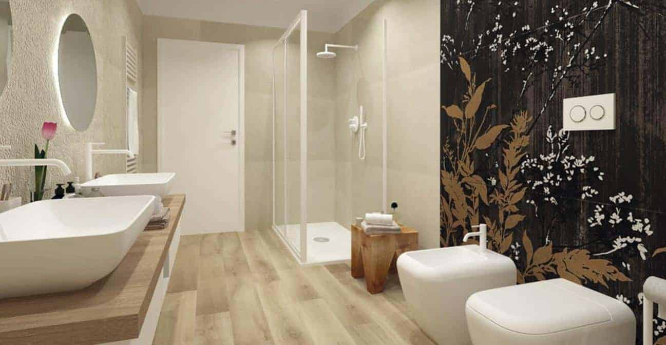 Baie_moderna2_cu_placi_de_faianta_80x160cm_Bloom_si_gresie_tip_parchet_Nest_Fap_Ceramiche_Gada