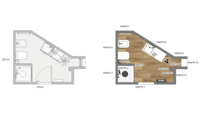 Schita baie moderna cu gresie si faianta 