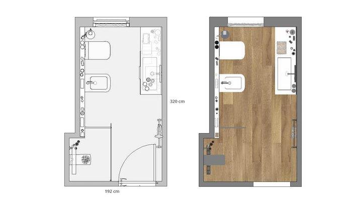 Schita baie moderna cu gresie si faianta 