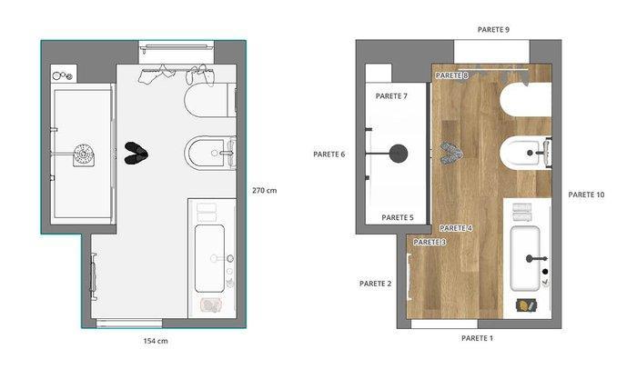 Schita baie moderna cu gresie si faianta 