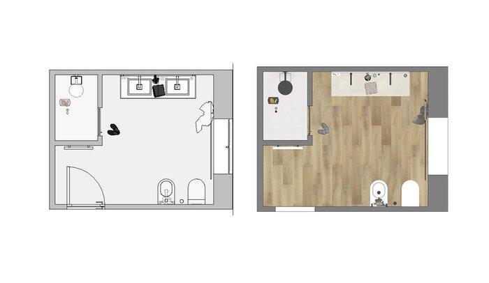 Schita baie moderna cu gresie si faianta 