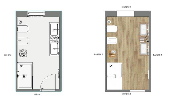 Schita baie moderna cu gresie si faianta 