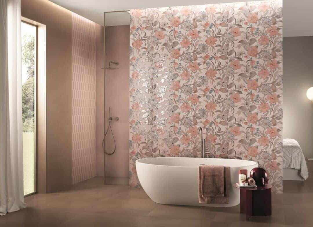 Baie moderna decor floral din faianta Milan Mood