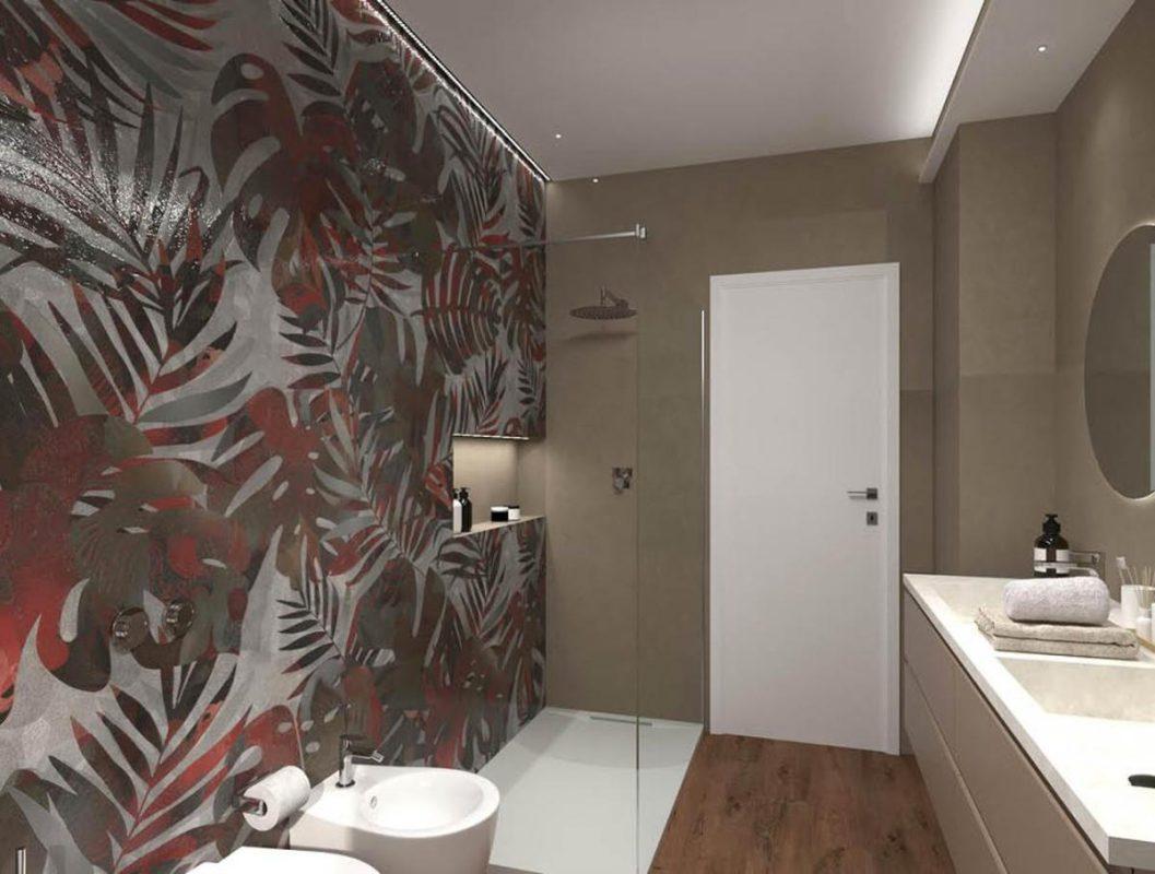 Baie cu Faianta Decorata Murals si Gresie tip Parchet