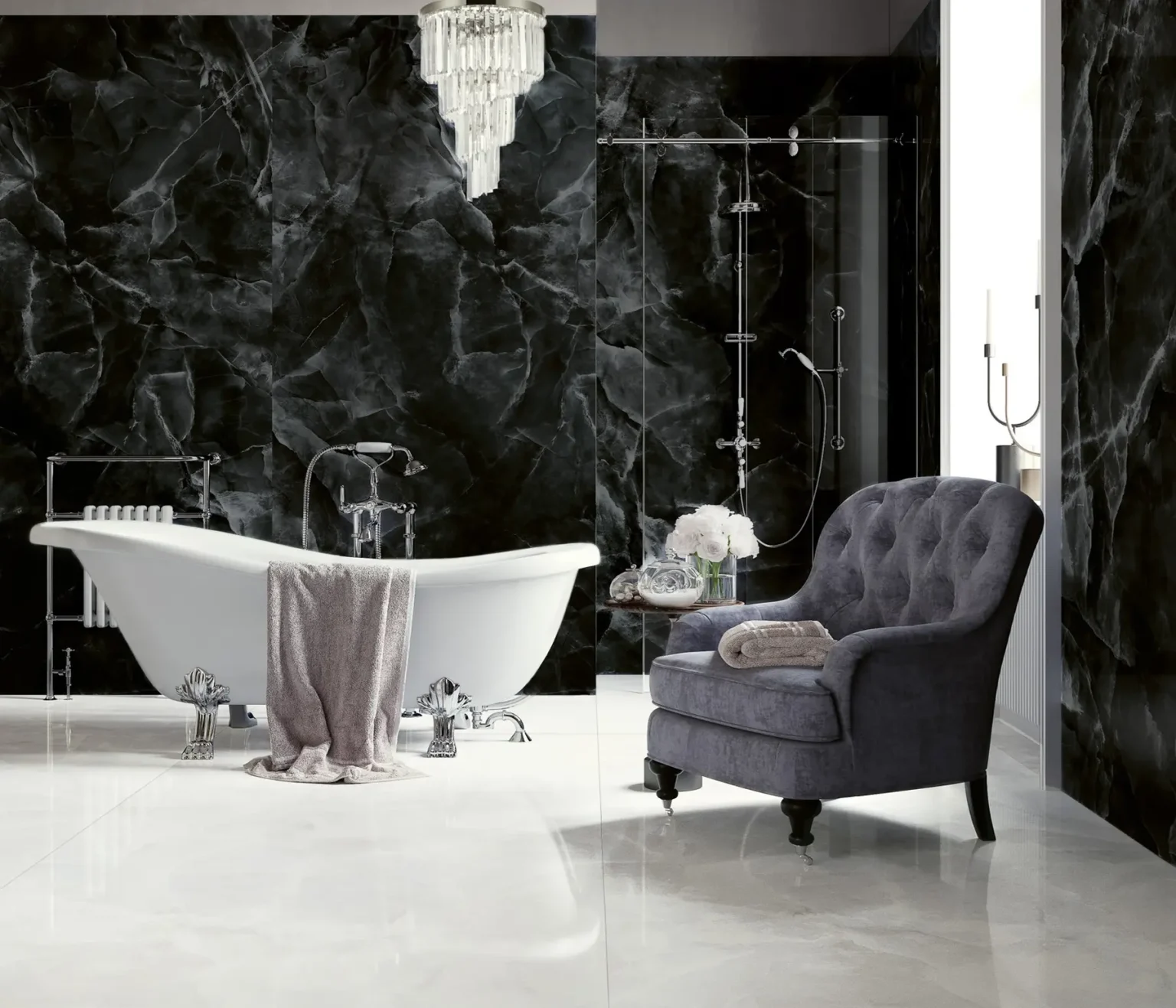 Baie cu Gresie Alb si Negru Onyx EK