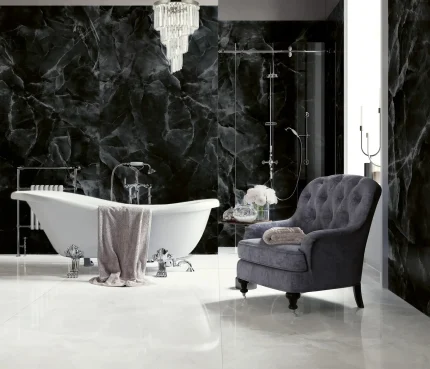 Baie cu Gresie Alb si Negru Onyx