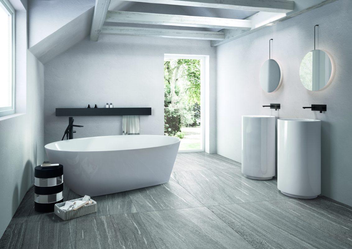 Amenajare baie cu gresie Swisstone Grey