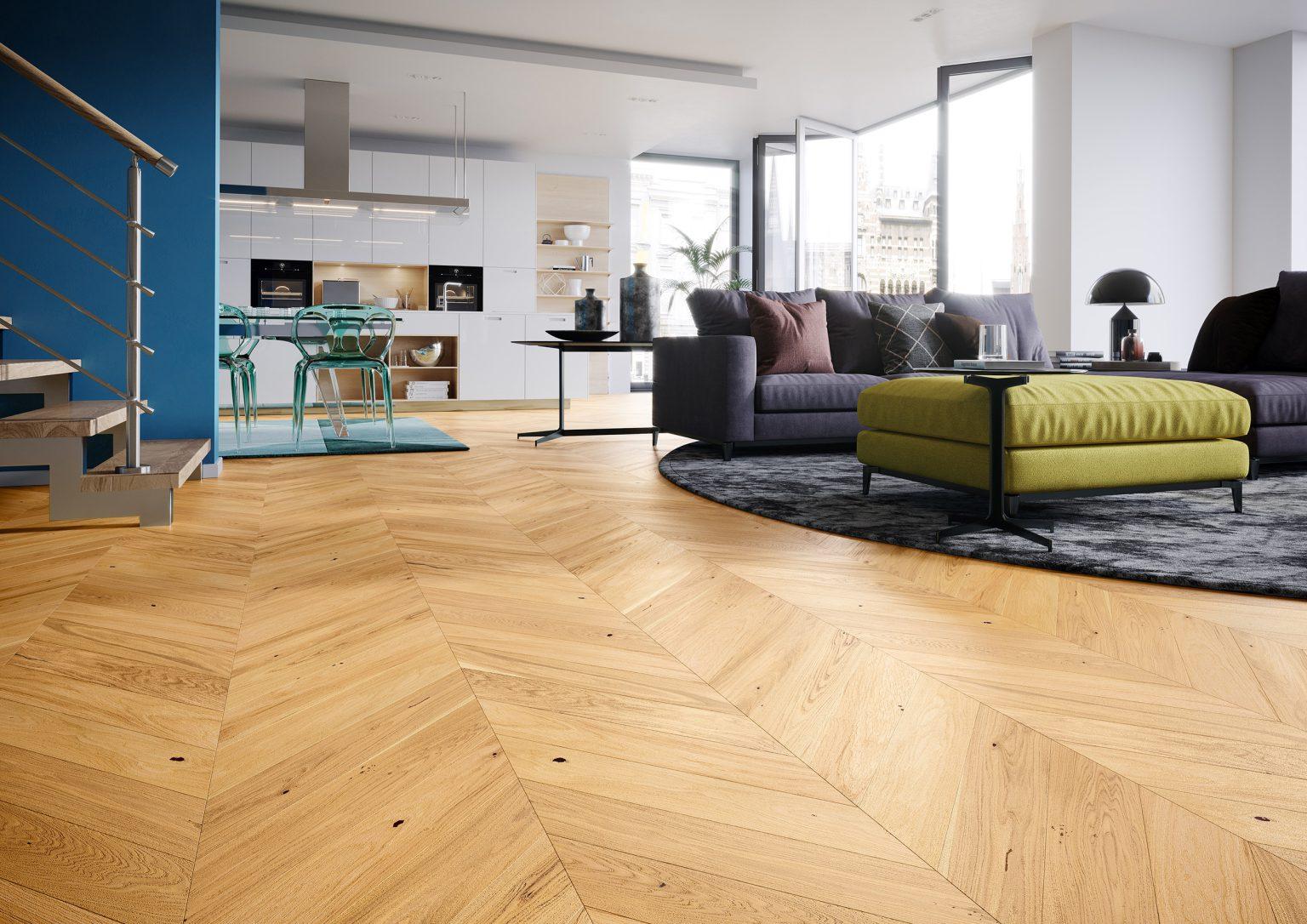 Parchet din lemn stratificat tip Chevron