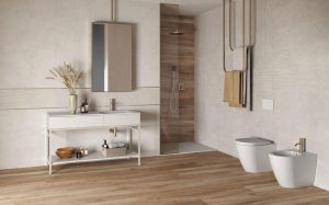 Baie cu Faianta Overtime si Gresie tip Parchet