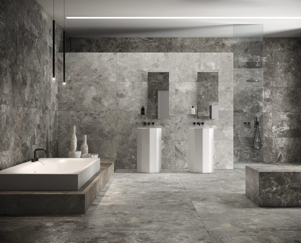 Baie Moderna cu Gresie tip Piatra Gri Mun