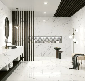 Baie cu Gresie Marquina Alb Negru EK