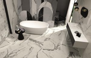 Baie cu Gresie si Faianta tip Marmura Roma Gold Lux