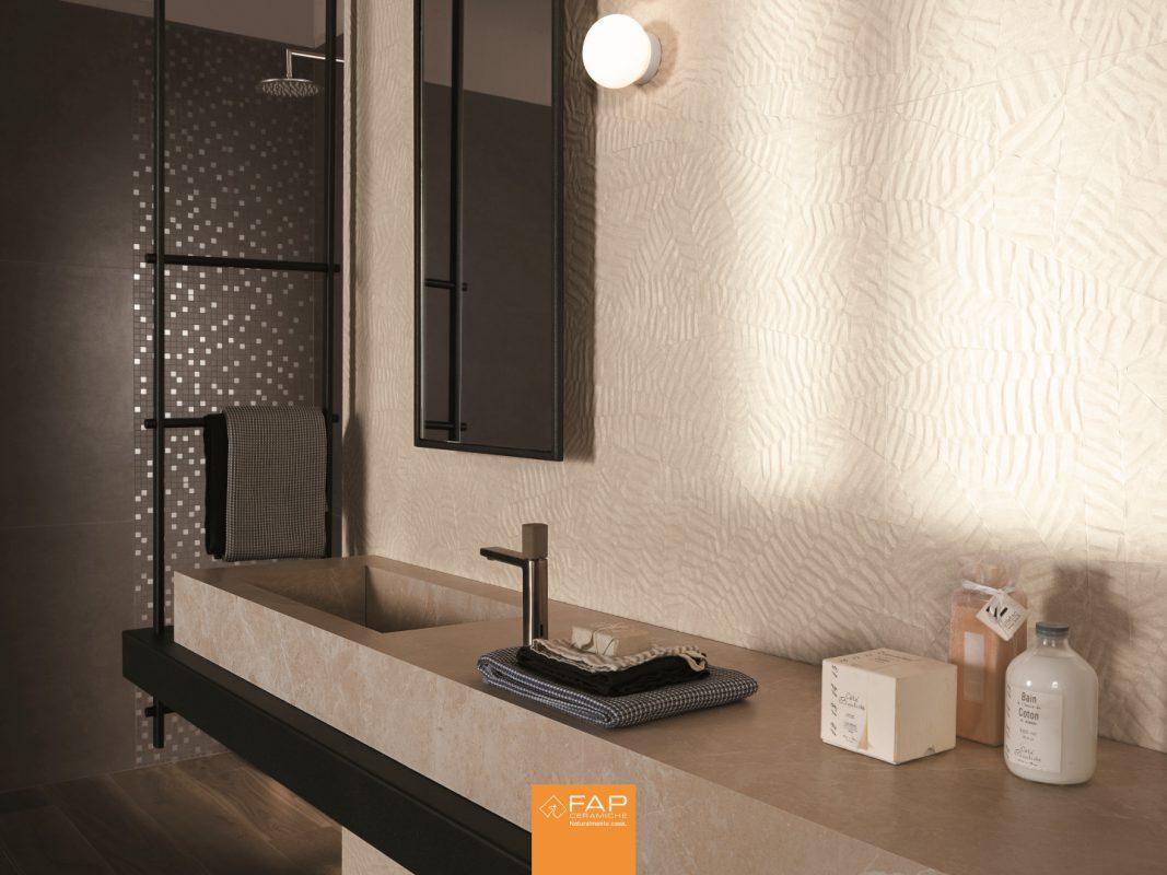 Baie cu Faianta Maro Bloom si Gresie tip Parchet