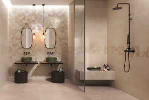 Baie Moderna cu Faianta si Decor Bej MattMore