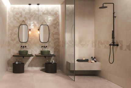 Baie Moderna cu Faianta si Decor Bej MattMore