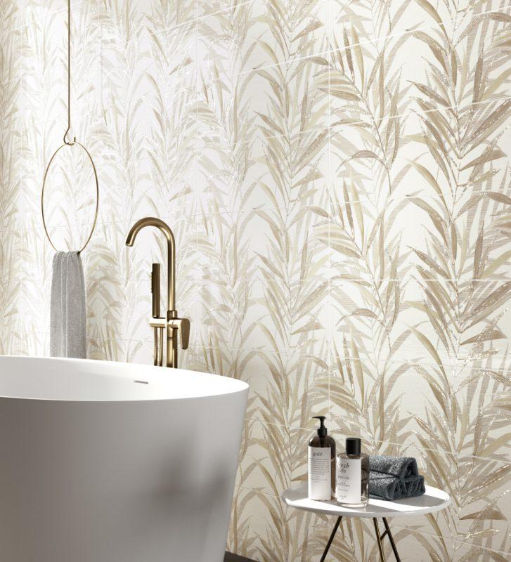 Faianta Lucioasa Bej si Decor Tropical Noa Baie Moderna