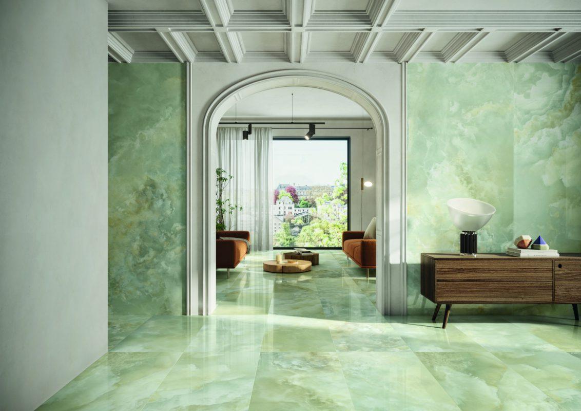 Living cu Gresie Portelanata tip Onix Verde