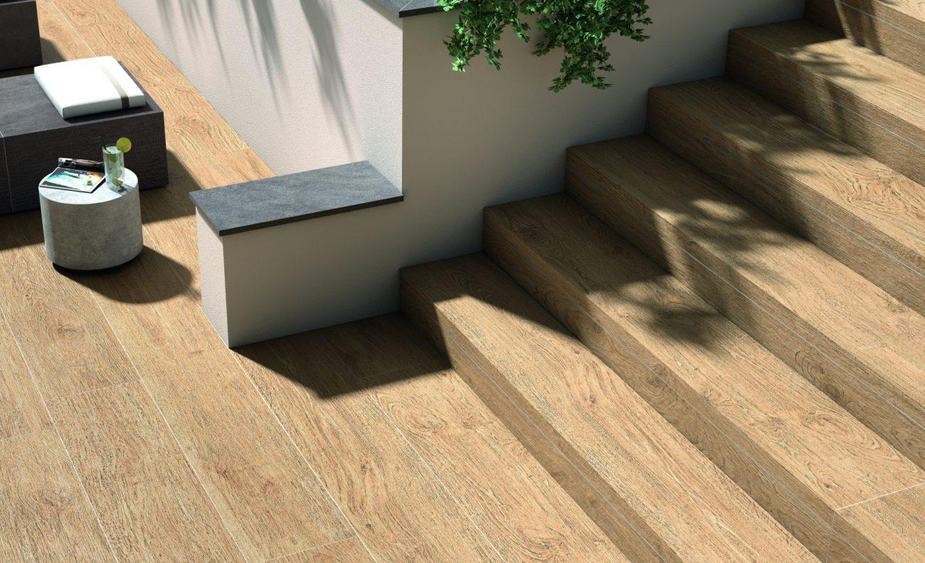 Terasa Piscina cu Gresie Portelanata tip Lemn Artwood