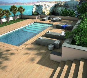 Terasa Piscina cu Gresie Portelanata tip Lemn Artwood