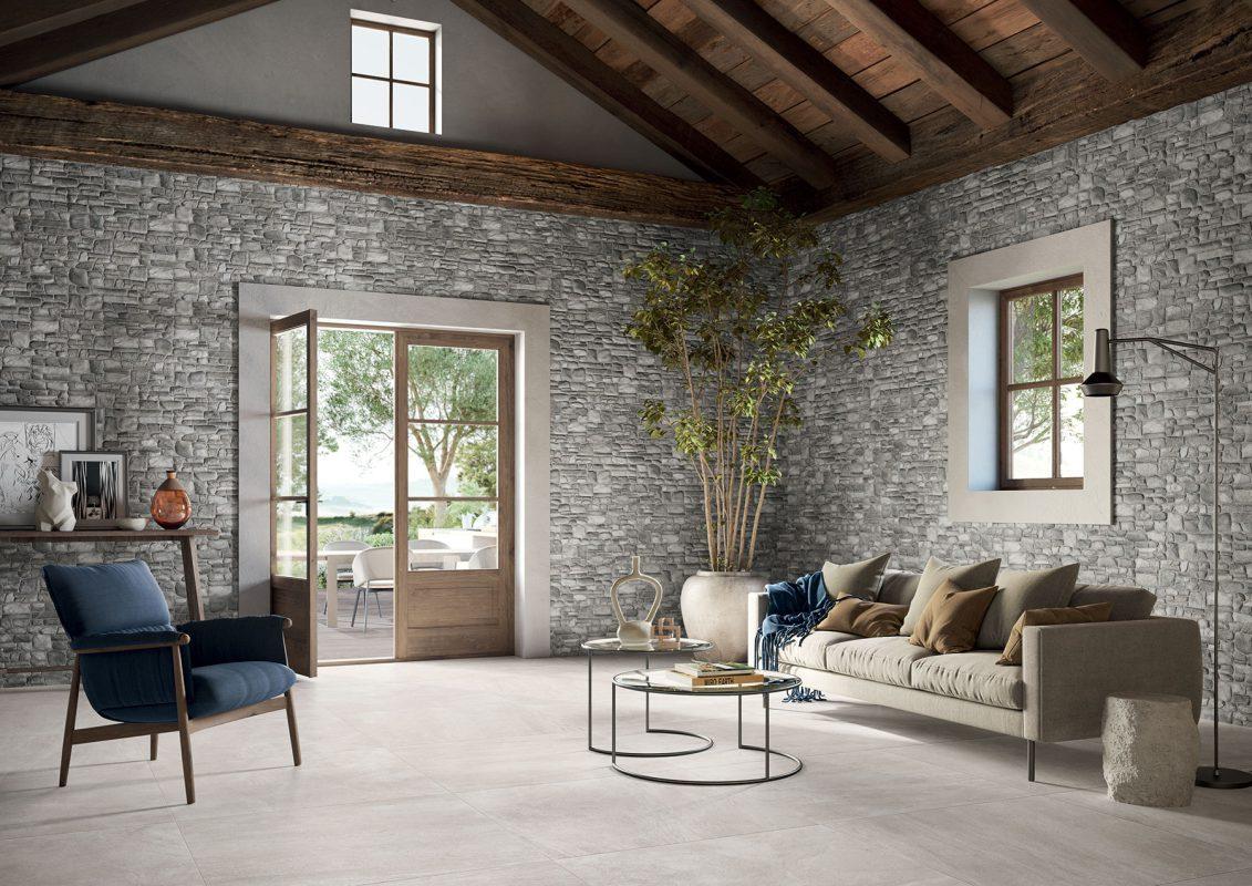 Gresie tip Piatra Brick Up Amenajare Living