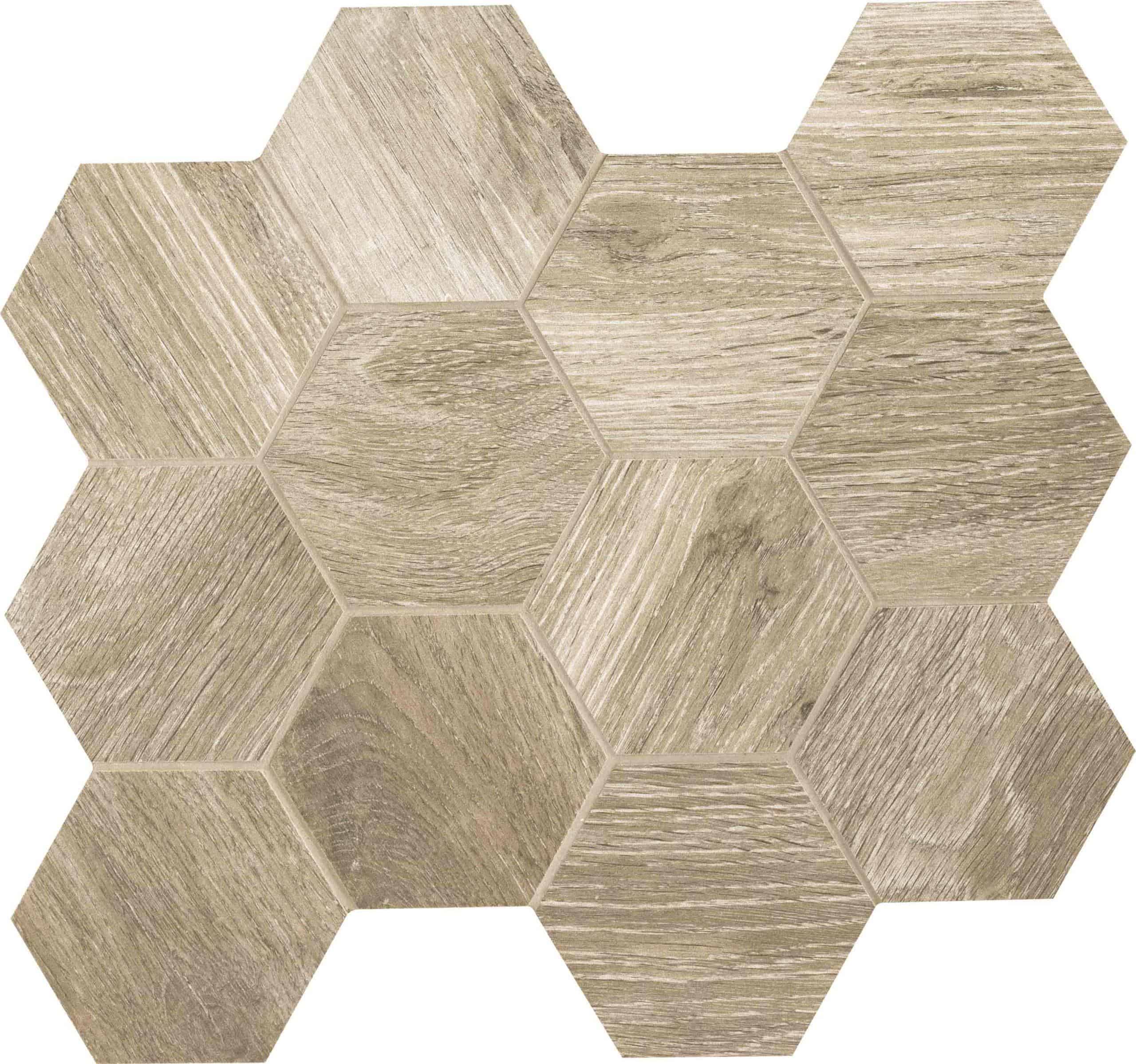 Placa hexagonala din gresie aspect-lemn-bej