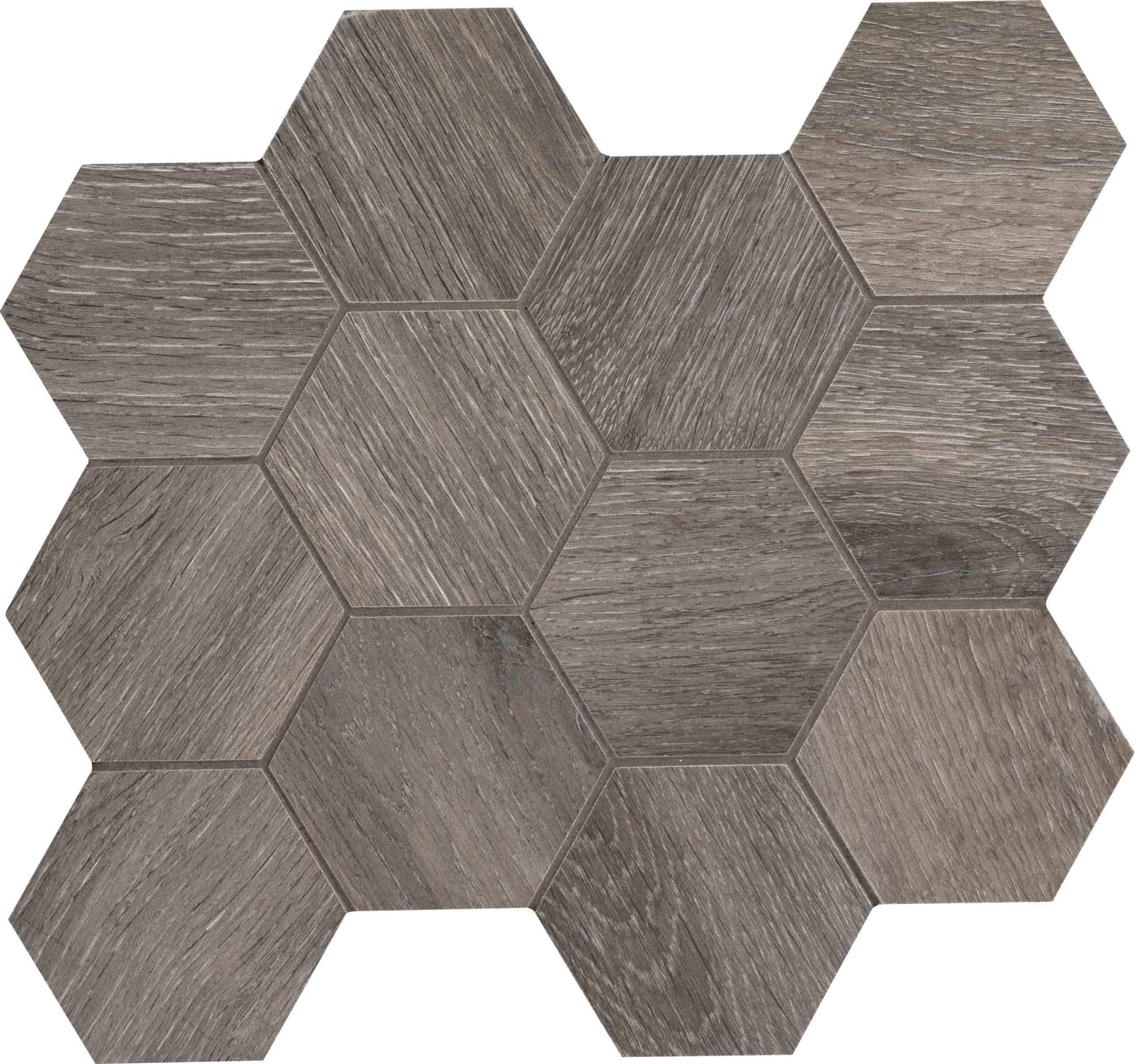 Placa hexagonala din gresie aspect-lemn-gri-inchis