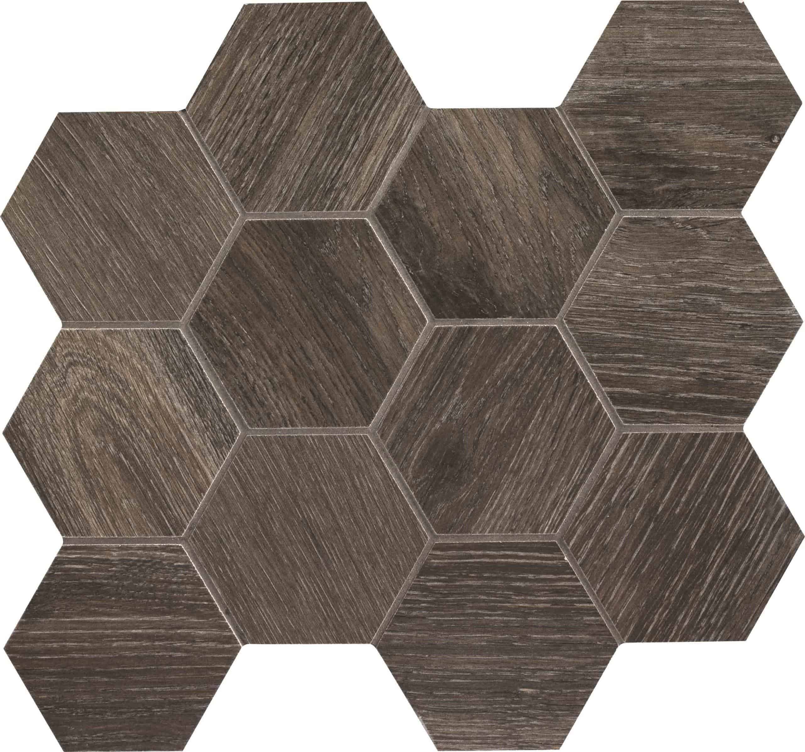 Placa hexagonala din gresie aspect-lemn-maro