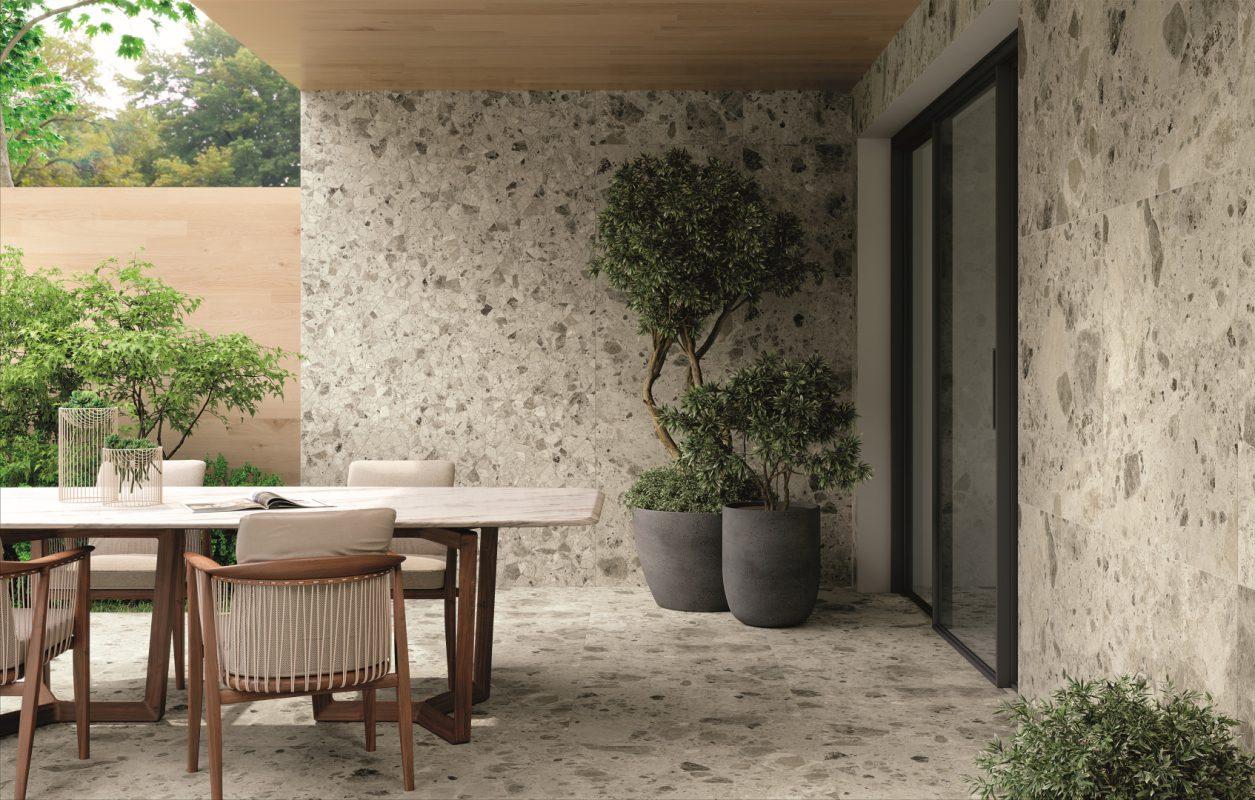 Terasa cu Gresie Exterior Portelanata tip Terrazzo Nativa