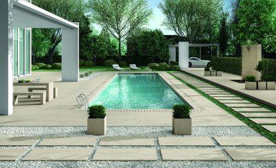 gresie portelanata aspect piatra Norgestone Taupe 60x120 RT cm grosime 2 cm Amenajare terasa piscina
