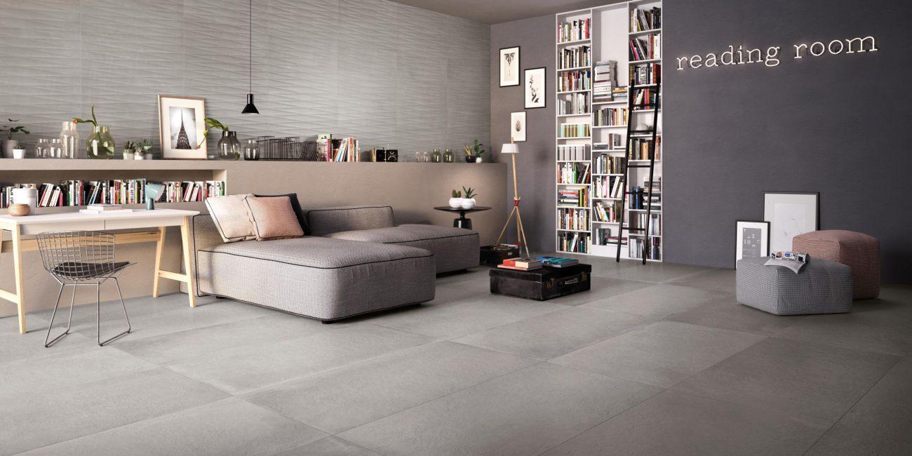 Pardoseala Living cu Gresie Portelanata Art Cement 75x150 cm