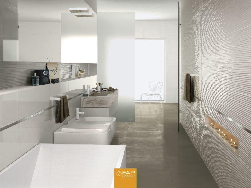 Baie Moderna cu Faianta Alba Lucioasa 3D Lumina