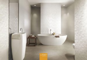 Baie cu Faianta Alba Mata 3D Lumina