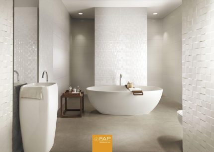 Faianta Alba Mata 3D Lumina Square Gloss amenajare baie moderna