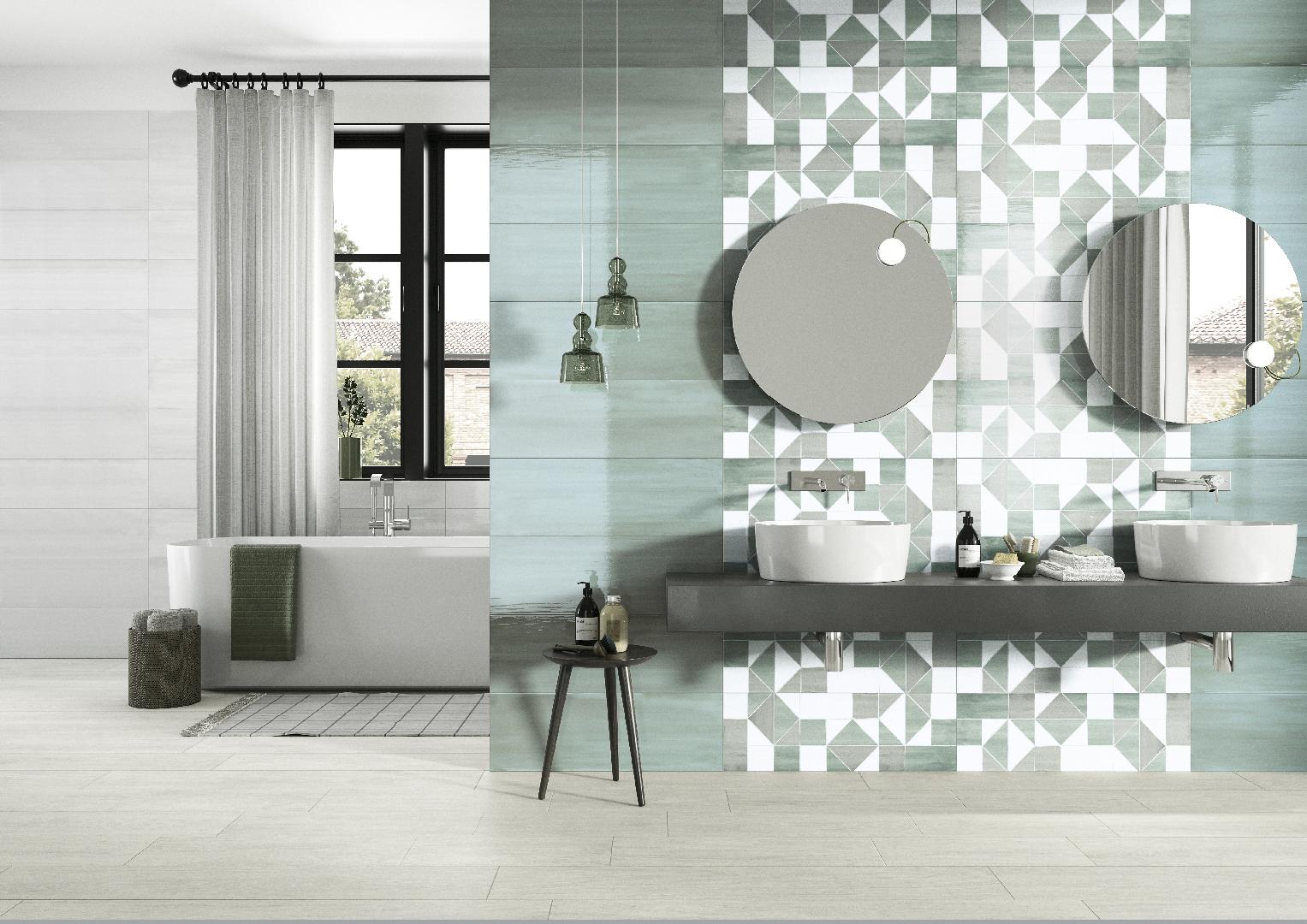 Baie cu Faianta Verde si Decor Geometric Noa - imagine 1