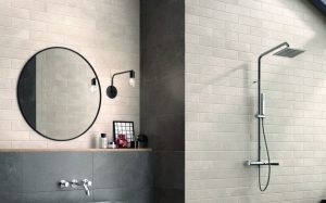 Baie cu Gresie Antracit si placi mici Brik Moov Ivory - imagine 2