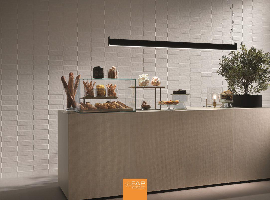 Bucatarie cu faianta alba 3D Lumina 30.5x91.5 cm