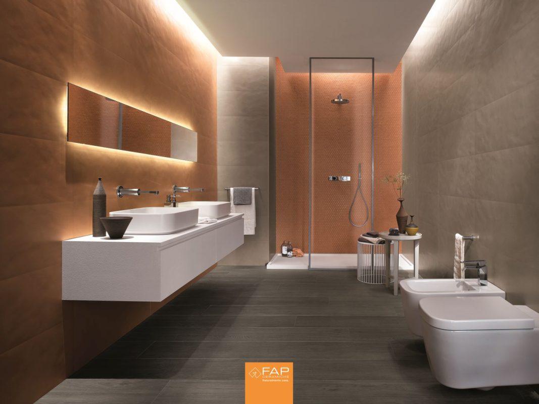 Baie cu Faianta Colornow Curcuma si Gresie tip Parchet