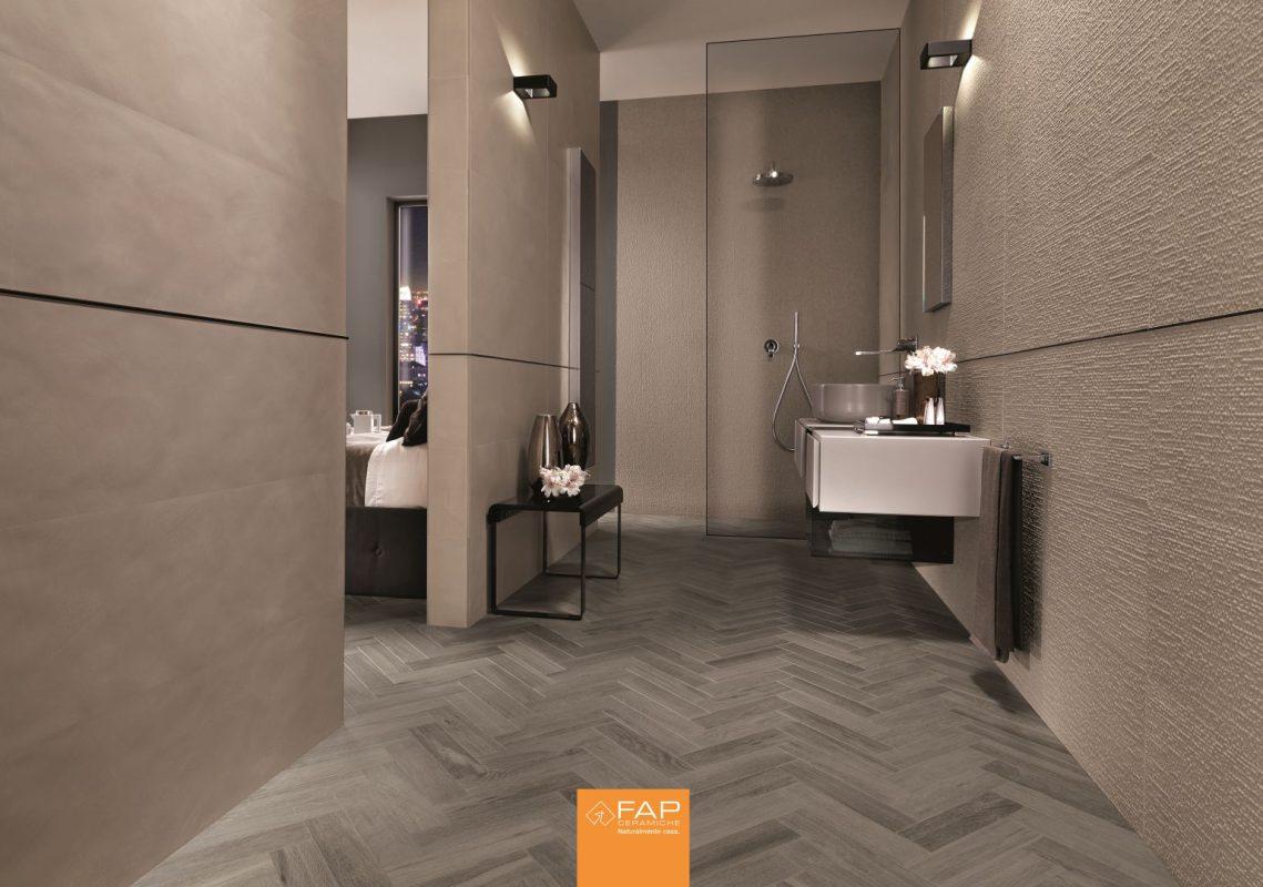 Baie Mare cu Faianta Colornow si Gresie tip Parchet Herringbone