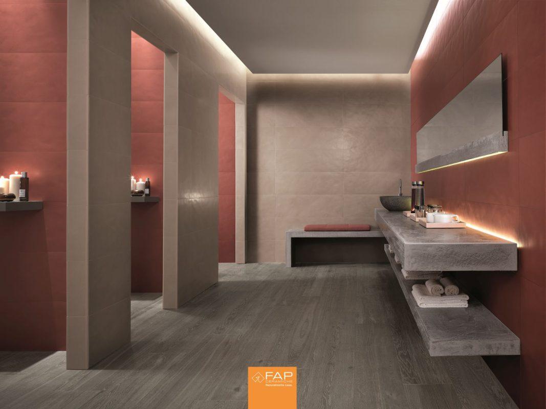 Baie Mare cu Faianta Colornow Fango si Gresie tip Parchet